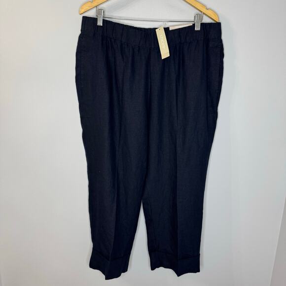 Chicos Linen Polished Wide Cuff Crop Fashion Classic Navy Pant Sz 16 Mature New - Picture 1 of 10